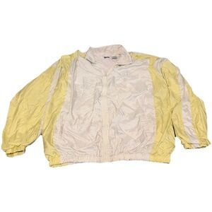 VINTAGE Todd 1 Nylon Windbreaker Track Jacket Men's M White Lime Green/Yellow